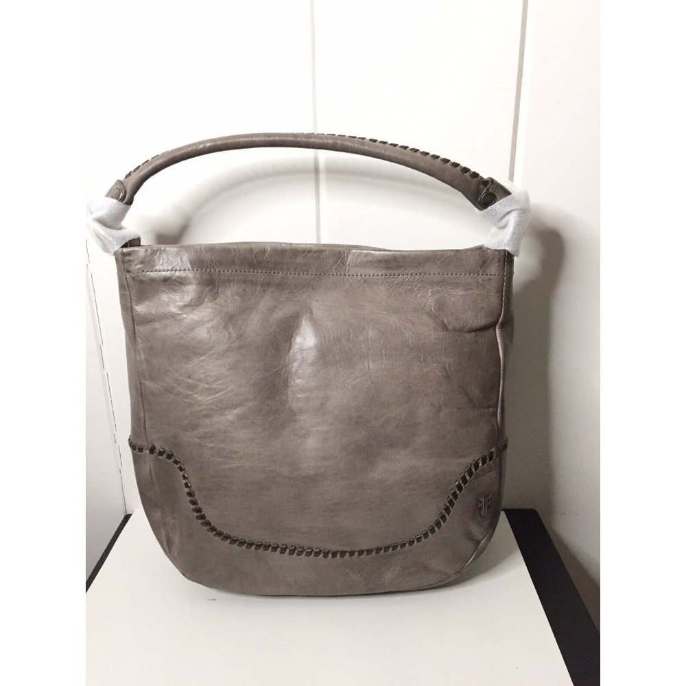 $428 Frye Melissa Whipstitch Leather Hobo Slate  Brown Crossbody Bag Purse ICE